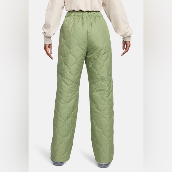 Nike Women's XL Quilted High-Waisted Wide Leg Green Pants Lined Insulated - Picture 3 of 6